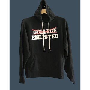 MEN'S BLACK FRONT GRAPHIC PULLOVER KANGAROO POCKET HOODIE SWEATER SIZE MEDIUM